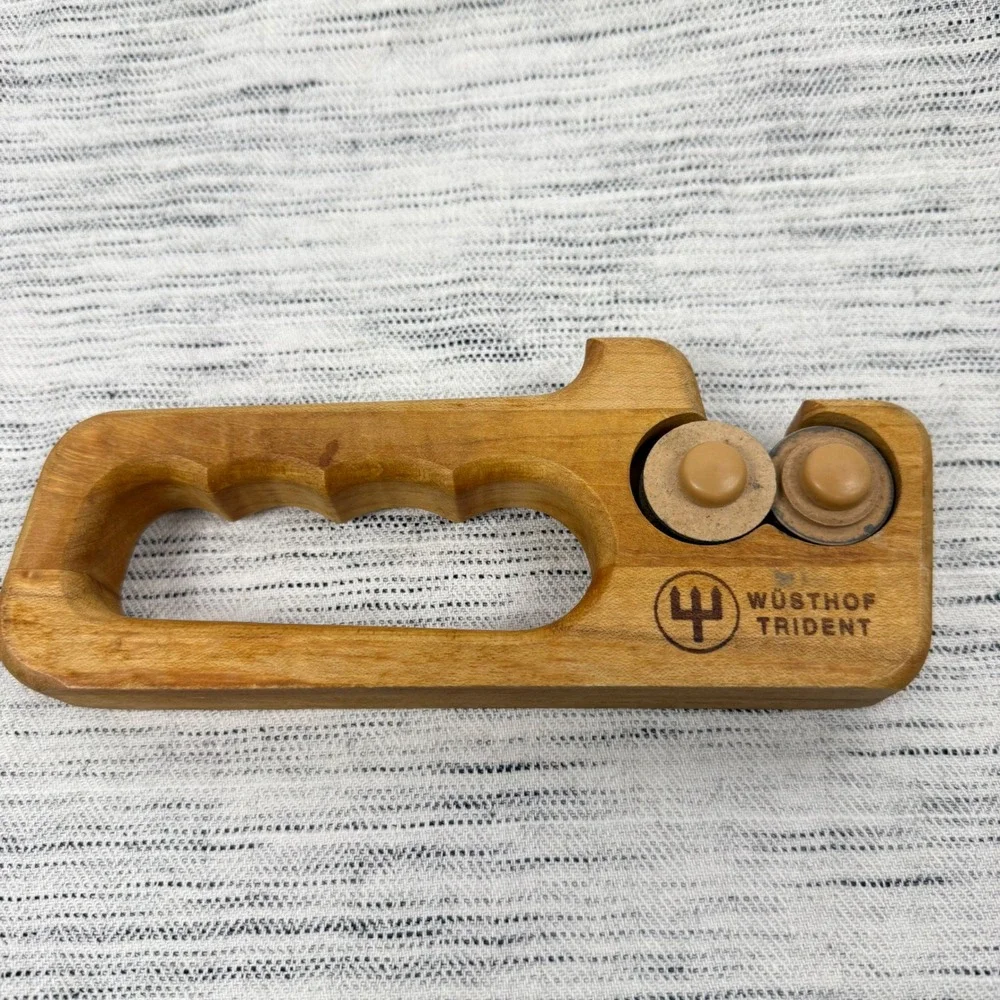 Vintage Wustof Trident Handheld Wooden Knife Sharpener 2900 Hand Tool Rustic